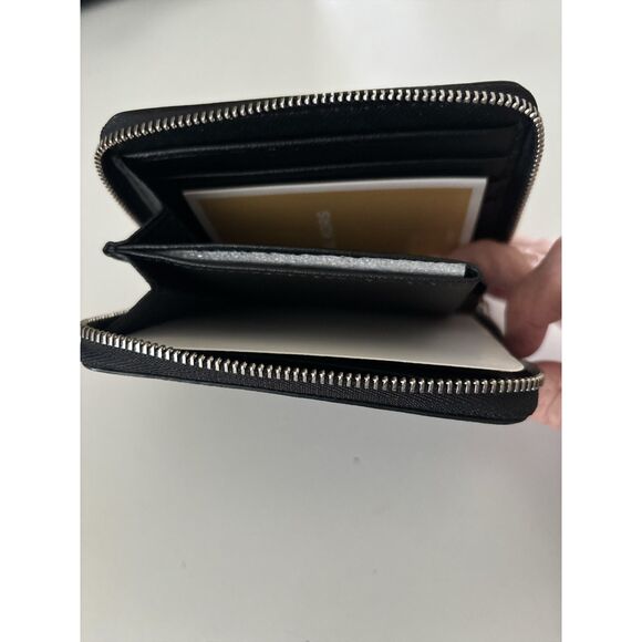 Michael Kors Jet Set Saffiano Leather Card Case Wallet, Black And Silver Compact - Picture 5 of 5